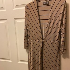 CHICO’ S SIZE 1 LONG TAN STRIPED TRAVELER JACKET